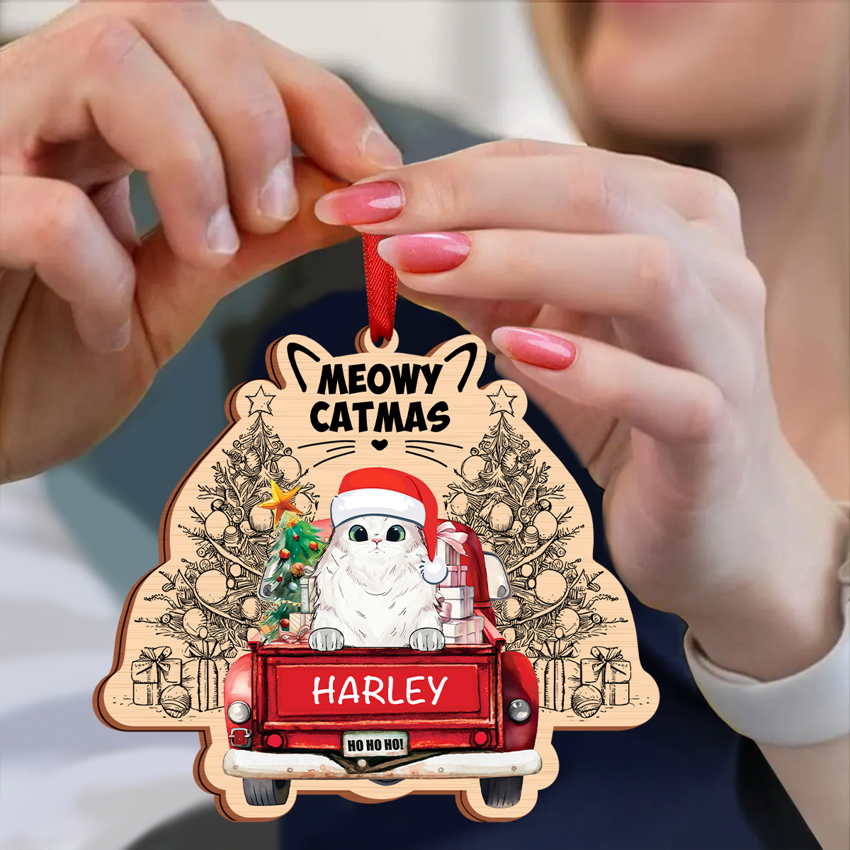 Meowy Catmas Christmas Cats In Red Truck - Personalized Ornament