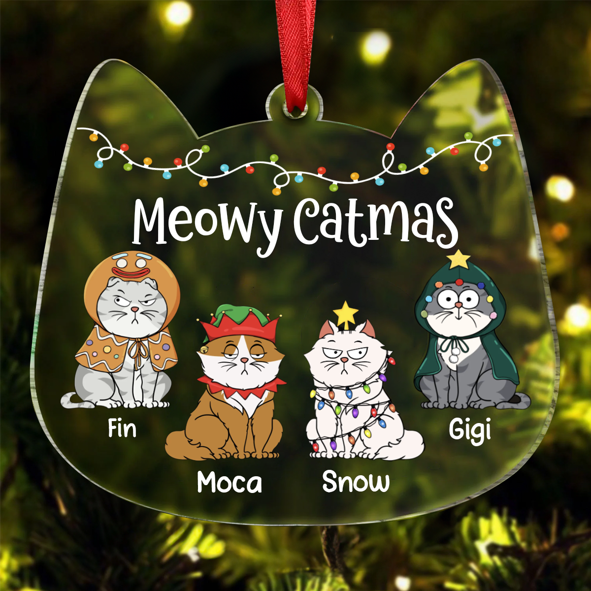 Meowy Catmas Funny Cartoon Cats - Christmas Gift For Cat Lovers - Personalized Custom Shaped Acrylic Ornament