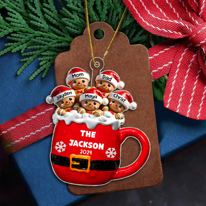 3D Effect Gingerbread Family In Hot Cocoa Christmas Decor Personalized Acrylic Ornament