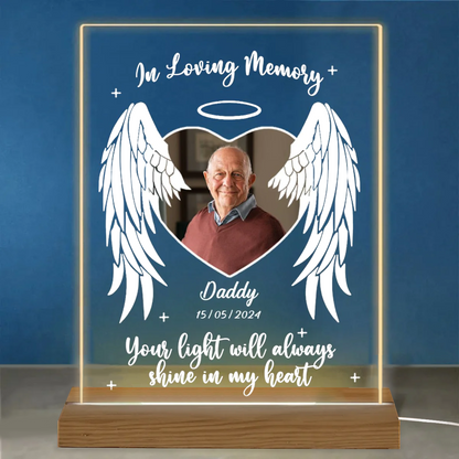 Family - Custom Photo Your Light Will Always Shine In My Heart - Personalized Acrylic LED Night Light