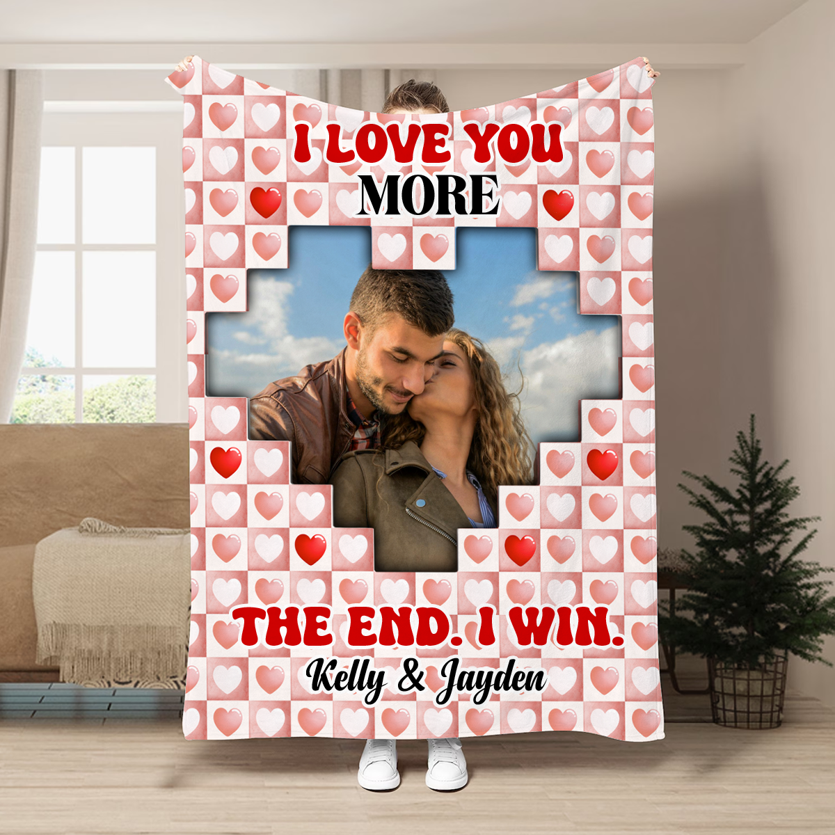 Custom Photo Couple I Love You More The End I Win - Personalized Fleece Blanket, Sherpa Blanket