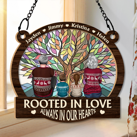 Memorial Family Tree Of Life Rooted In Love Always In Our Hearts - Personalized Window Hanging Suncatcher Ornament