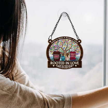 Memorial Family Tree Of Life Rooted In Love Always In Our Hearts - Personalized Window Hanging Suncatcher Ornament