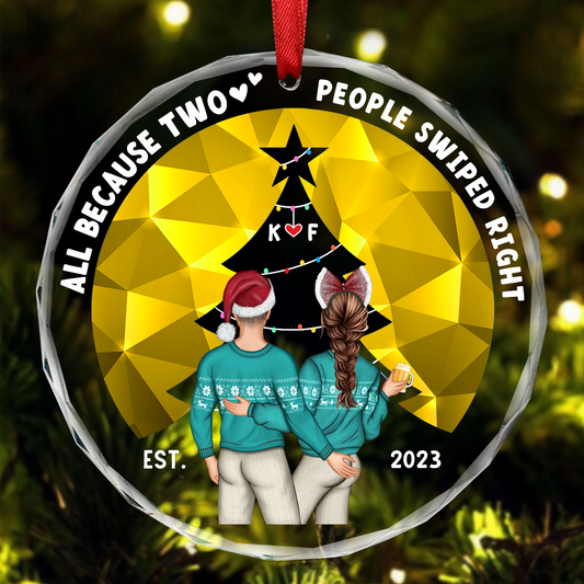 Two People Swiped Right - Personalized Circle Acrylic Ornament