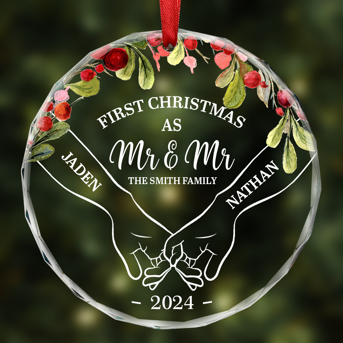 Holding Hands First Christmas Couple - Personalized Circle Acrylic Ornament