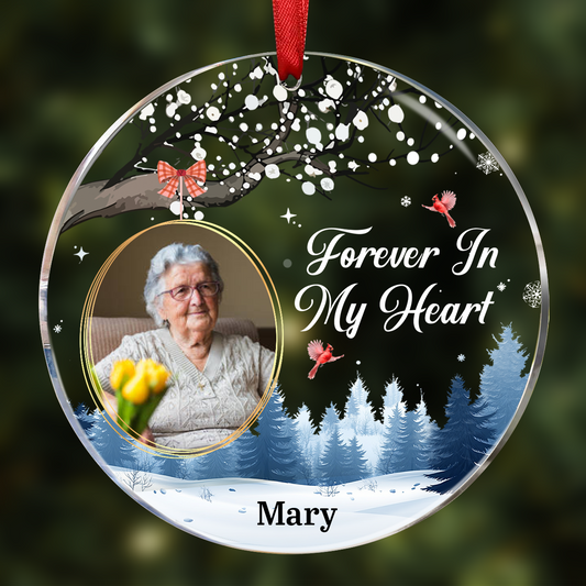 Custom Photo Forever In My Heart Cardinal - Personalized Circle Acrylic Ornament