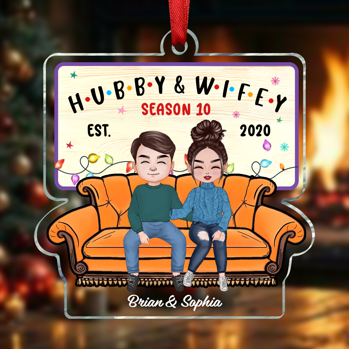 Christmas Couple Hubby Wifey Season - Personalized Custom Shaped Acrylic Ornament