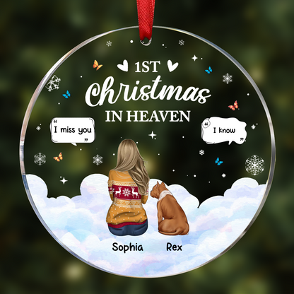 Memorial Dog Cat First Christmas In Heaven - Personalized Circle Acrylic Ornament