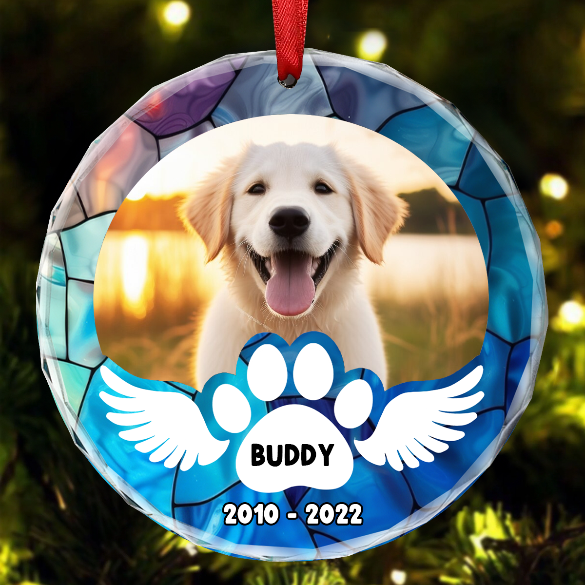 Custom Photo In Loving Memory Pet Wings - Personalized Circle Ornament