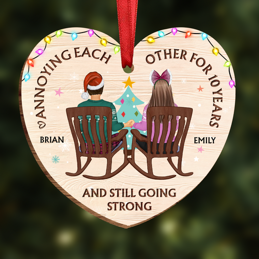 Annoying Each Other For Years Couple - Personalized Custom Shaped Wooden Ornament