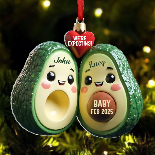 Avocado Couple Expecting Parents Pregnancy Announcement 3D Effect Keepsake Personalized Acrylic Ornament