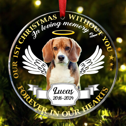 Custom Photo Our First Christmas Without You Pet Memorial - Personalized Acrylic Ornament