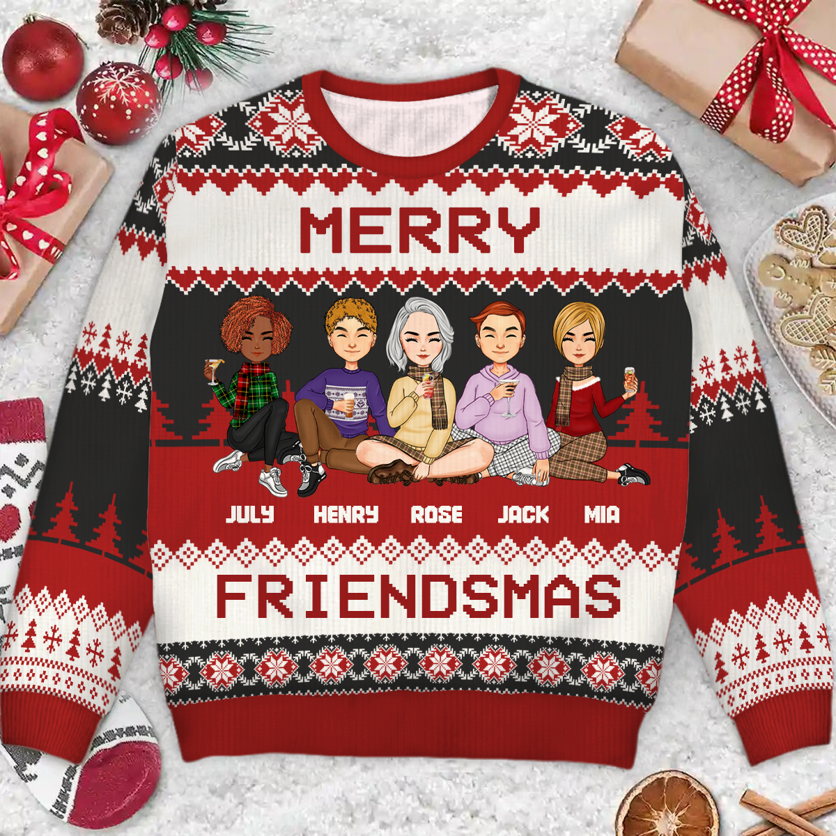 Merry Friendsmas - Christmas Gift For Besties - Personalized Unisex Ugly Sweater