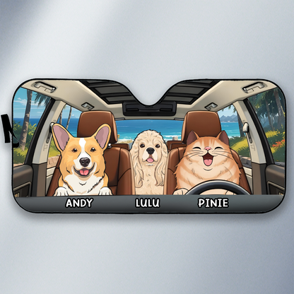 Dogs And Cats - Personalized Auto Sunshade - Gift For Pet Lovers