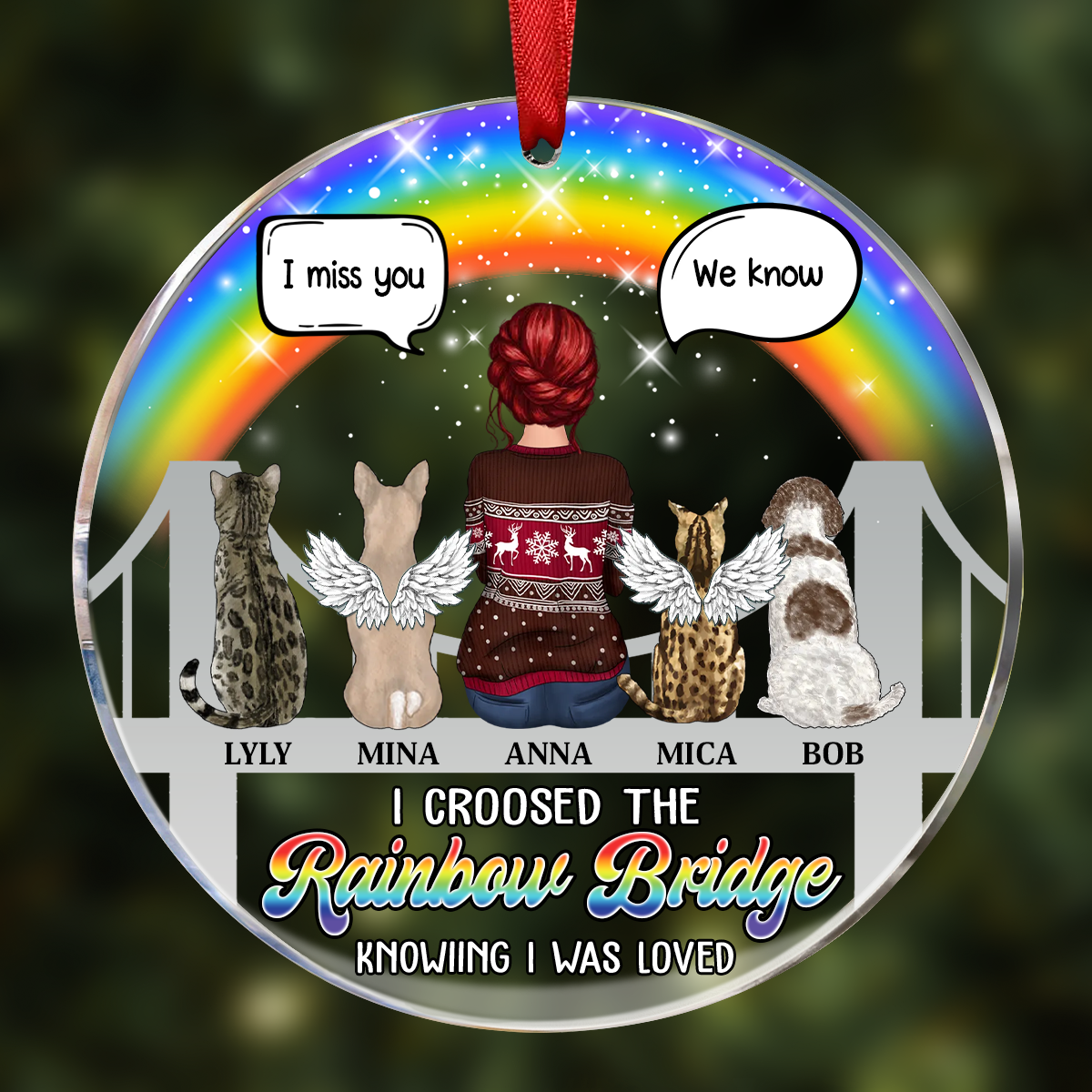 Memorial Dog Cat At The Rainbow Bridge - Personalized Circle Acrylic Ornament