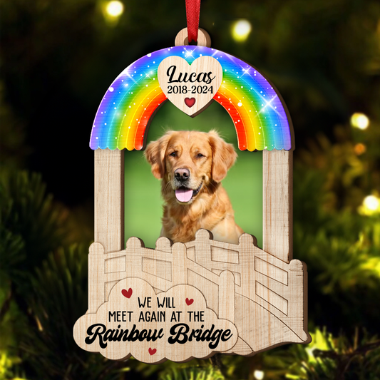 Custom Photo Dog Cat Pet Memorial We Will Meet Again - Personalized Wooden Ornament