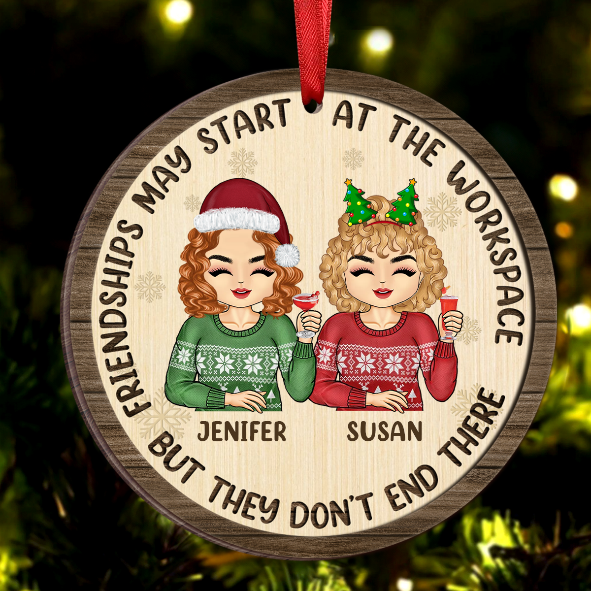 Friendships May Start At The Workplace Christmas Chibi - Personalized  Wooden Ornament