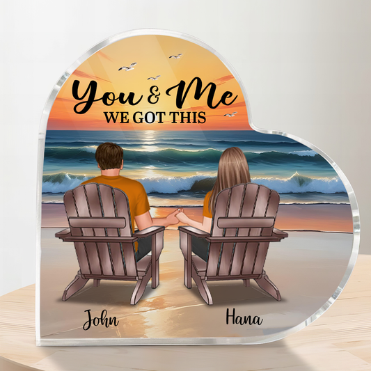 Eternal Beach Landscape Couple Sitting Personalized Heart Acrylic Block Plaque, Heartfelt Gift For Couple, For Him, For Her, Boyfriend, Girlfriend, Husband, Wife