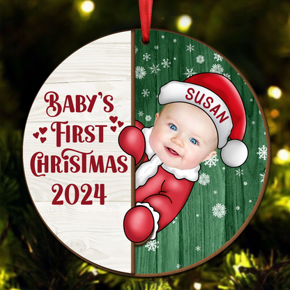 Custom Photo Christmas Santa Baby - Personalized Wooden Ornament