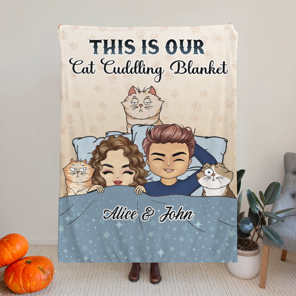 Our Cat Cuddling Blanket Chibi Couple - Personalized  Blanket