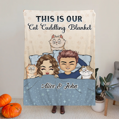 Our Cat Cuddling Blanket Chibi Couple - Personalized  Blanket