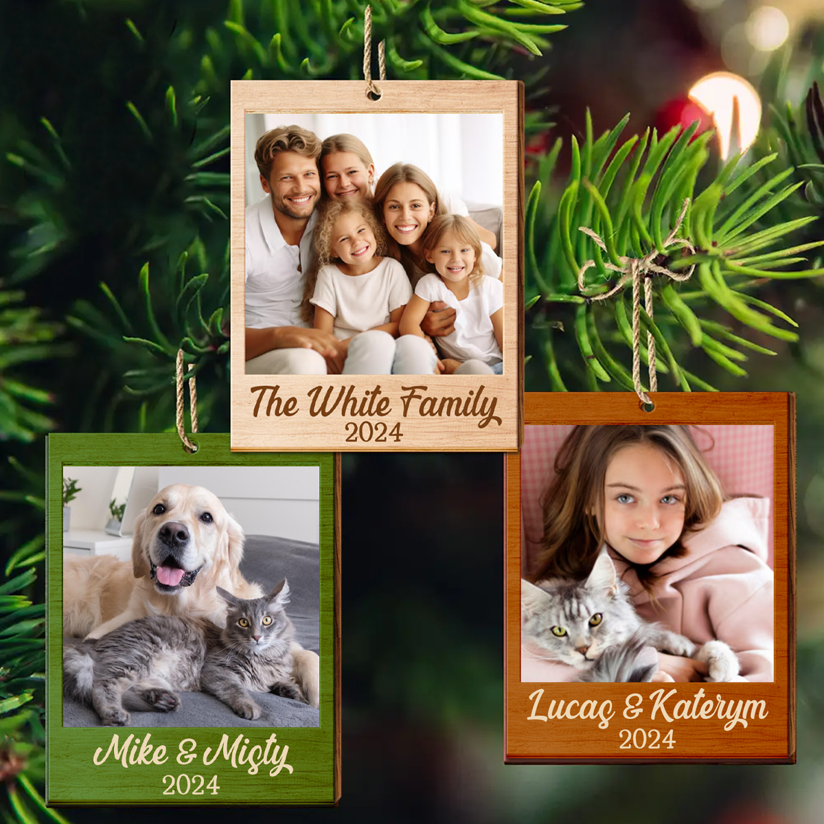 Custom Photo Christmas Family Couple Pet Lover - Personalized  Wooden Ornament