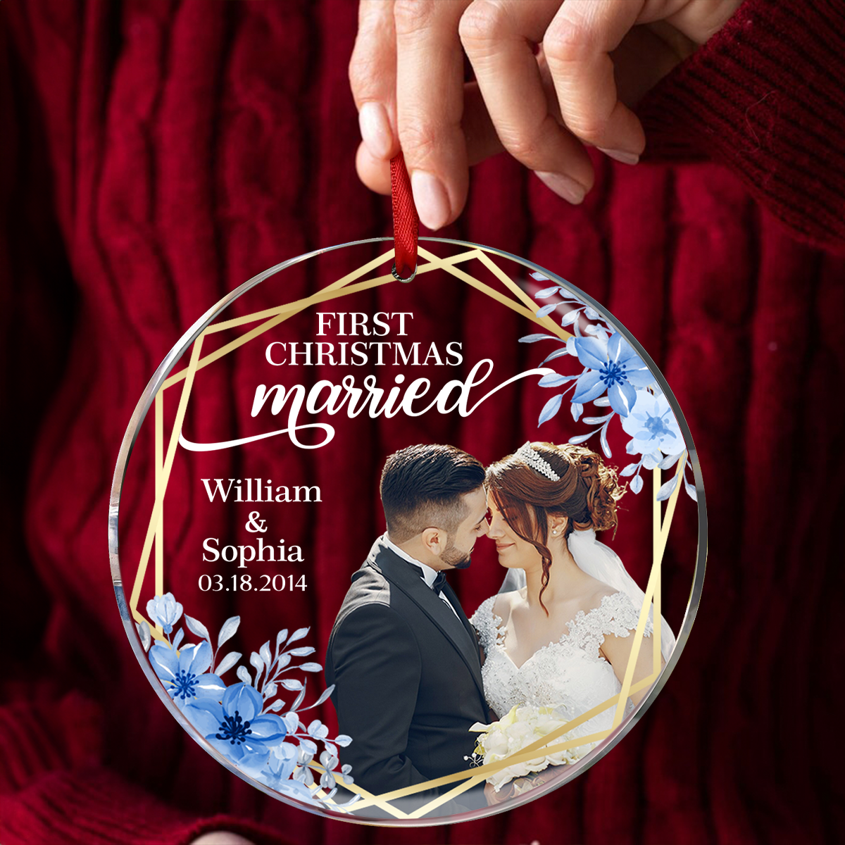 Custom Photo First Christmas Married - Personalized Acrylic Ornament