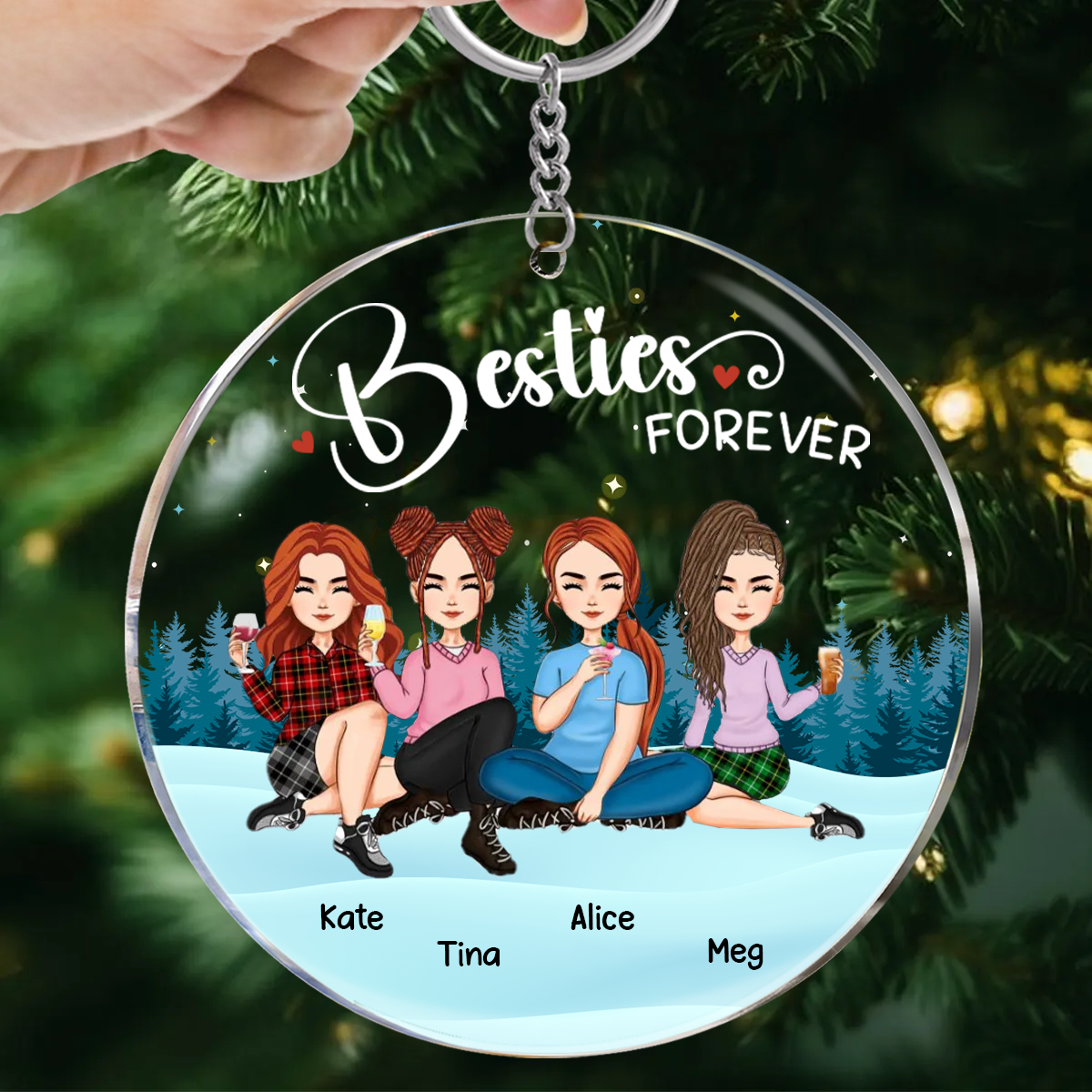 Besties Sisters Forever Sitting Together - Personalized Circle Keychain