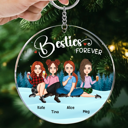 Besties Sisters Forever Sitting Together - Personalized Circle Keychain