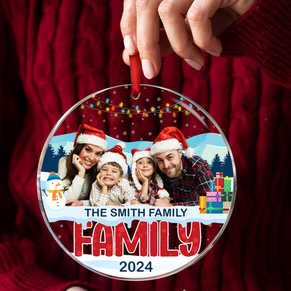 Custom Photo Christmas Family - Personalized Circle Acrylic Ornament