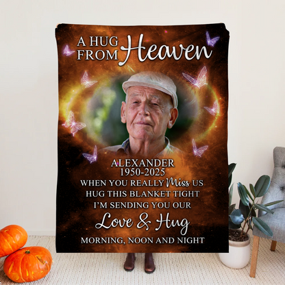 Custom Photo A Hug From Heaven Family Memorial - Personalized Fleece Blanket, Sherpa Blanket