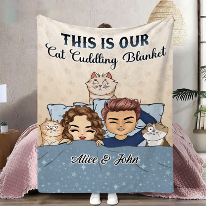 Our Cat Cuddling Blanket Chibi Couple - Personalized  Blanket