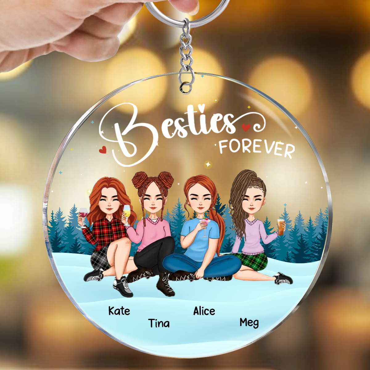 Besties Sisters Forever Sitting Together - Personalized Circle Keychain