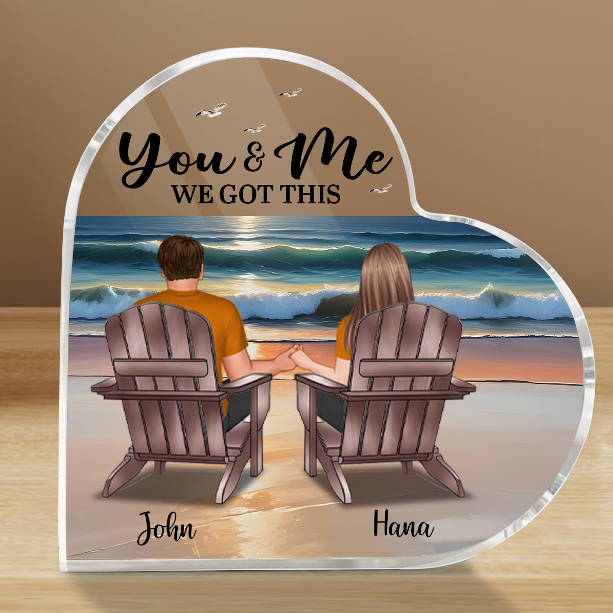 Eternal Beach Landscape Couple Sitting Personalized Heart Acrylic Block Plaque, Heartfelt Gift For Couple, For Him, For Her, Boyfriend, Girlfriend, Husband, Wife