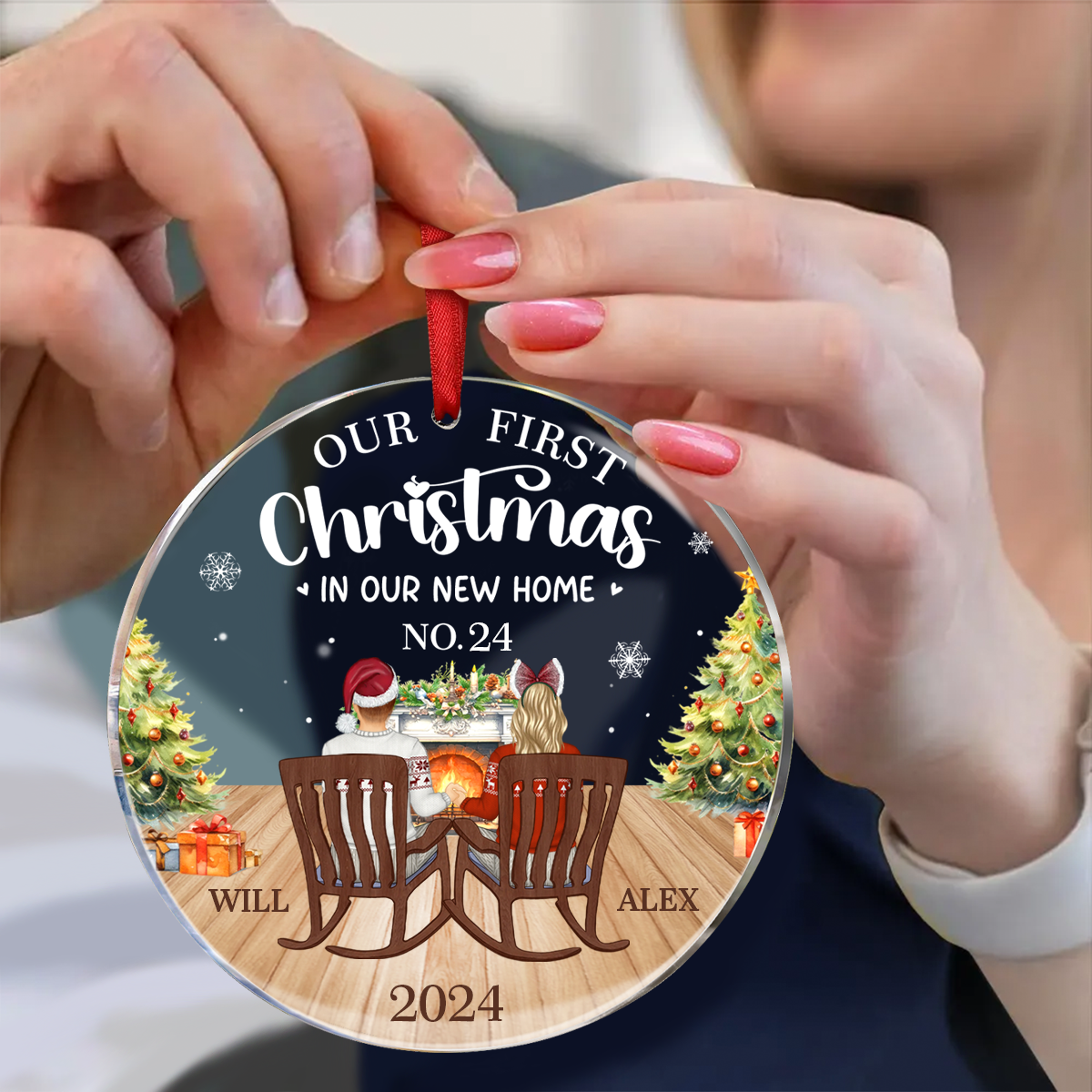 First Christmas In New Home Family Couples - Personalized Circle Acrylic Ornament