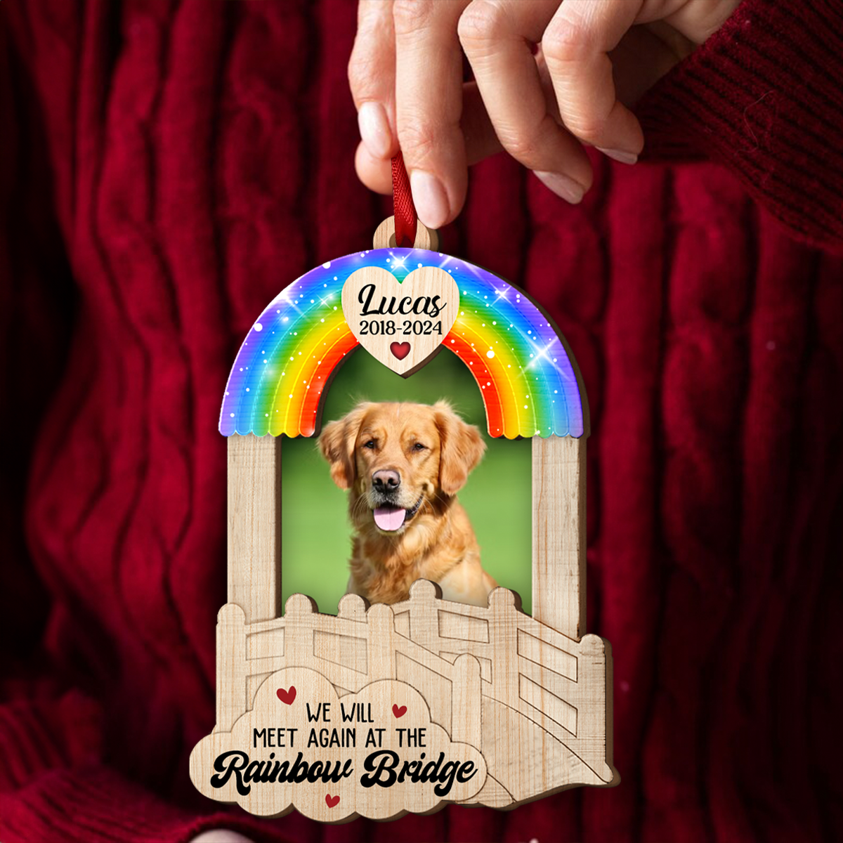 Custom Photo Dog Cat Pet Memorial We Will Meet Again - Personalized Wooden Ornament