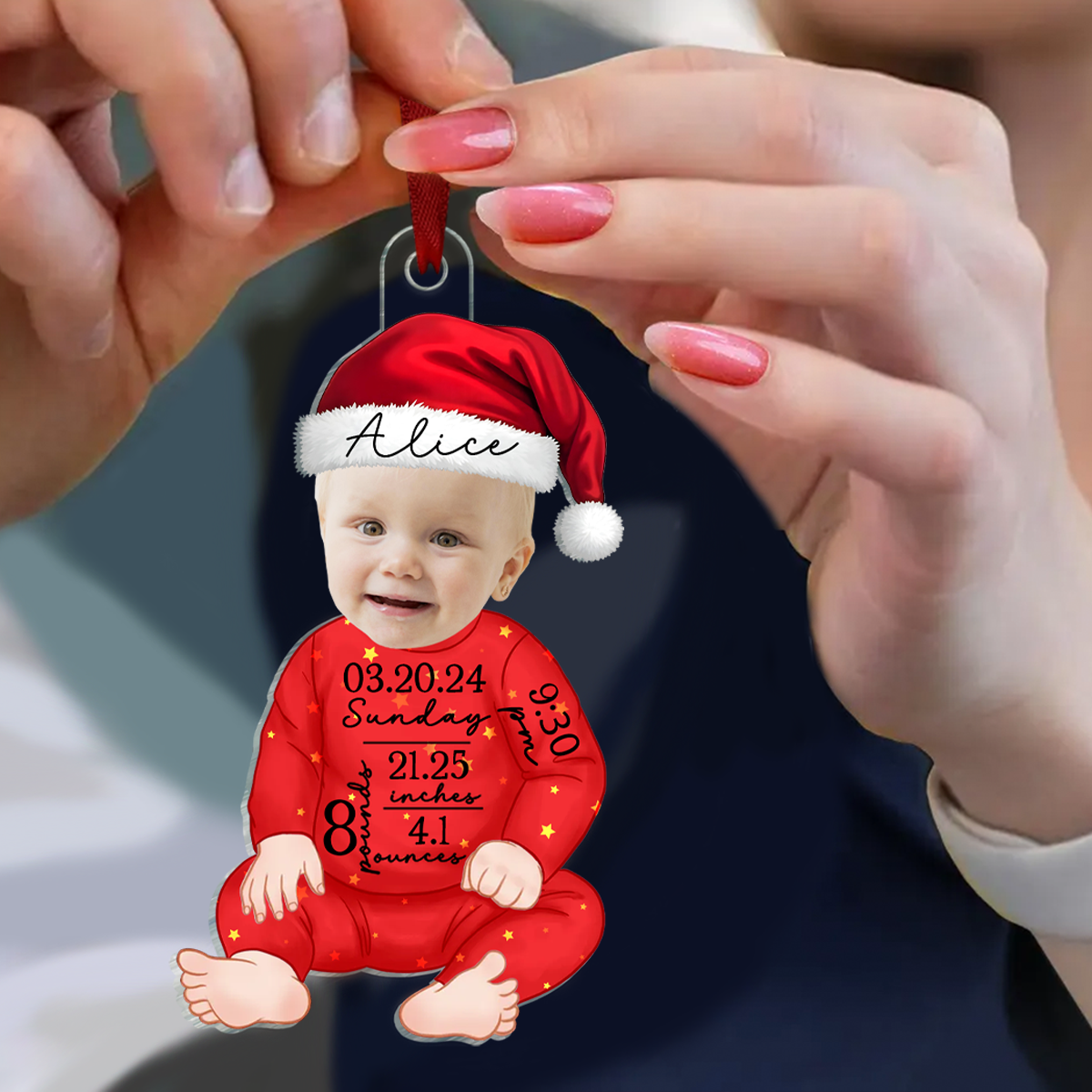 Baby‘s First Christmas Birth Stats Photo Upload Personalized Acrylic Ornament