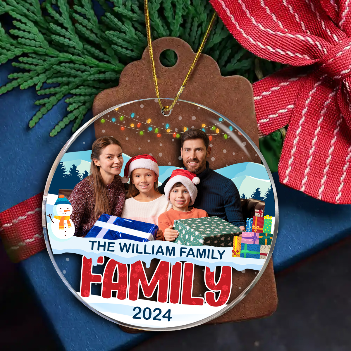 Custom Photo Christmas Family - Personalized Circle Acrylic Ornament