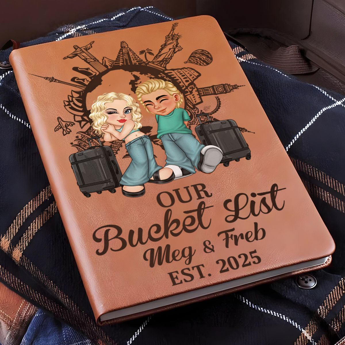 Our Bucket List Travel Couple - Personalized Leather Journal