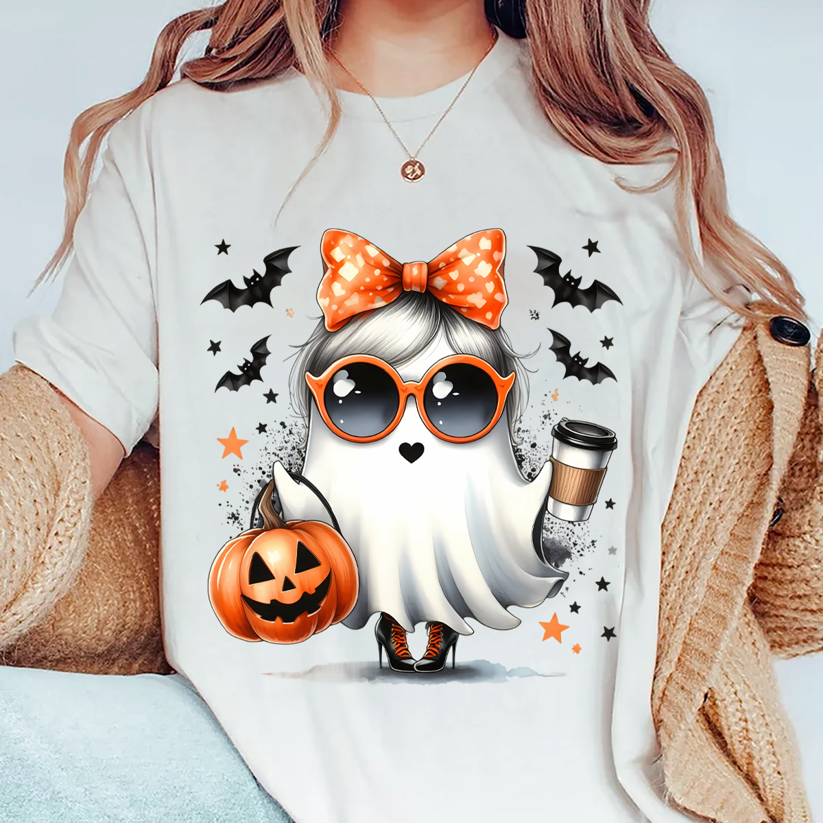 Stylish Fashion Ghost Girl, Cute Ghost Shirt, Halloween Shirt, Cute Halloween T-shirt