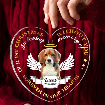 Custom Photo Our First Christmas Without You Pet Memorial - Personalized Acrylic Ornament