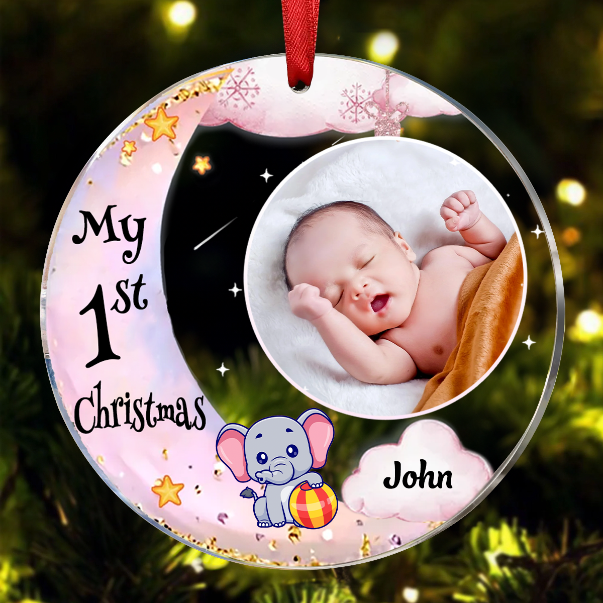 Personalized Baby's First Christmas Custom Photo New Acrylic Circle Ornament