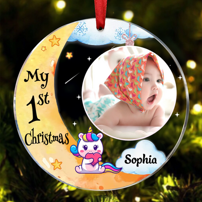 Personalized Baby's First Christmas Custom Photo New Acrylic Circle Ornament