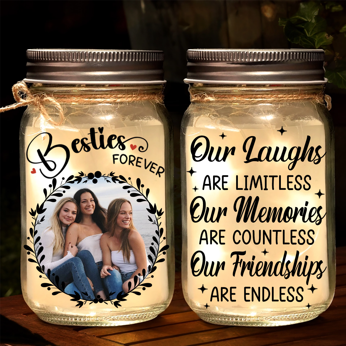 Custom Photo Our Memories Are Countless Our Friendship Is Endless - Personalized Mason Jar Light