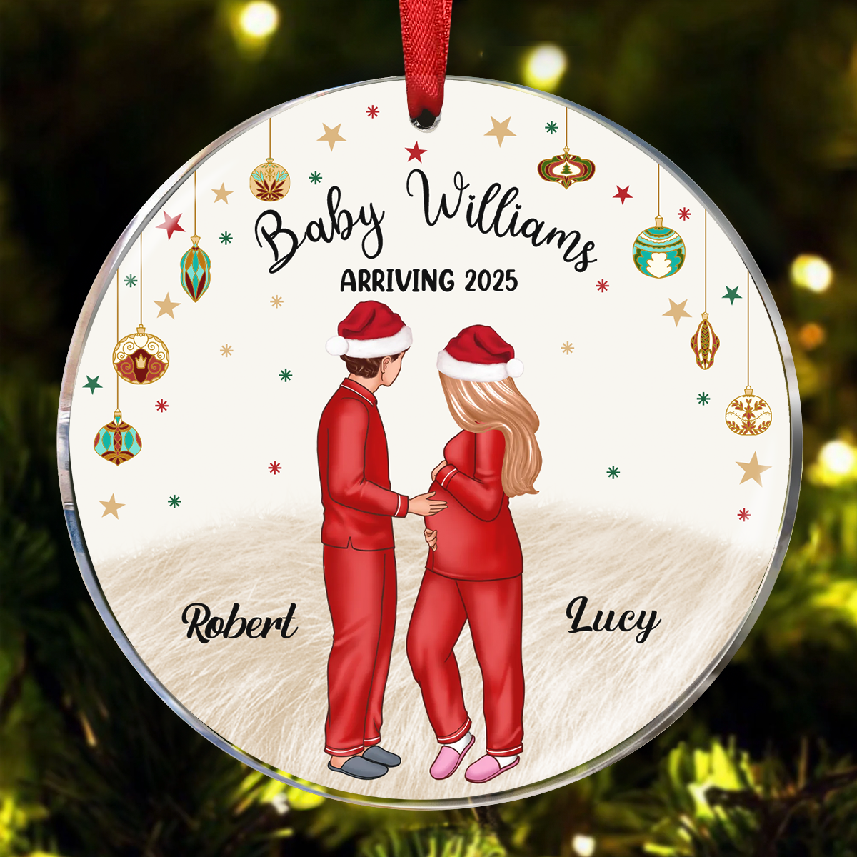 Personalized Pregnancy Ornament, Expecting Family Christmas Personalized Circle Ornament, New Mom Christmas Gift