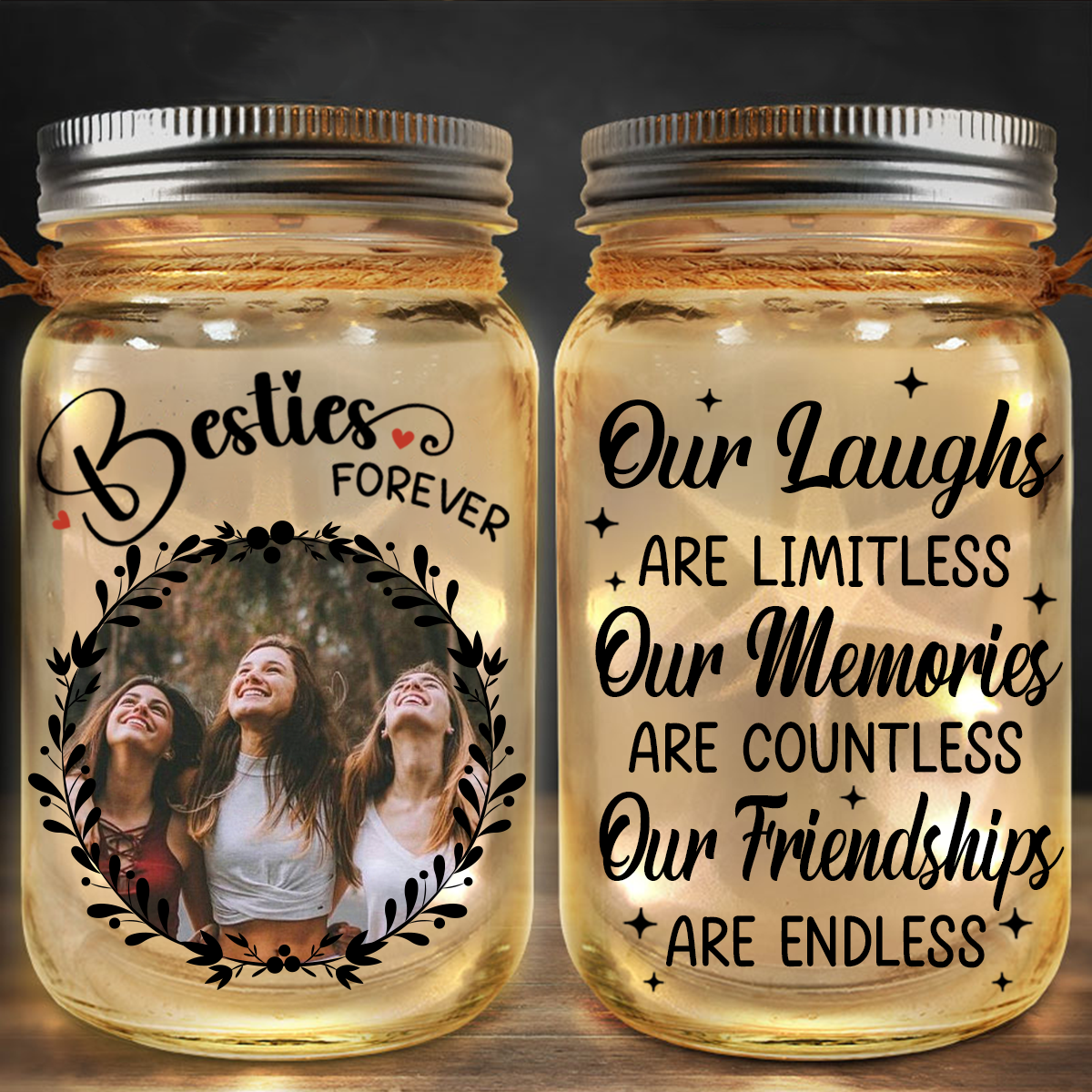 Custom Photo Our Memories Are Countless Our Friendship Is Endless - Personalized Mason Jar Light