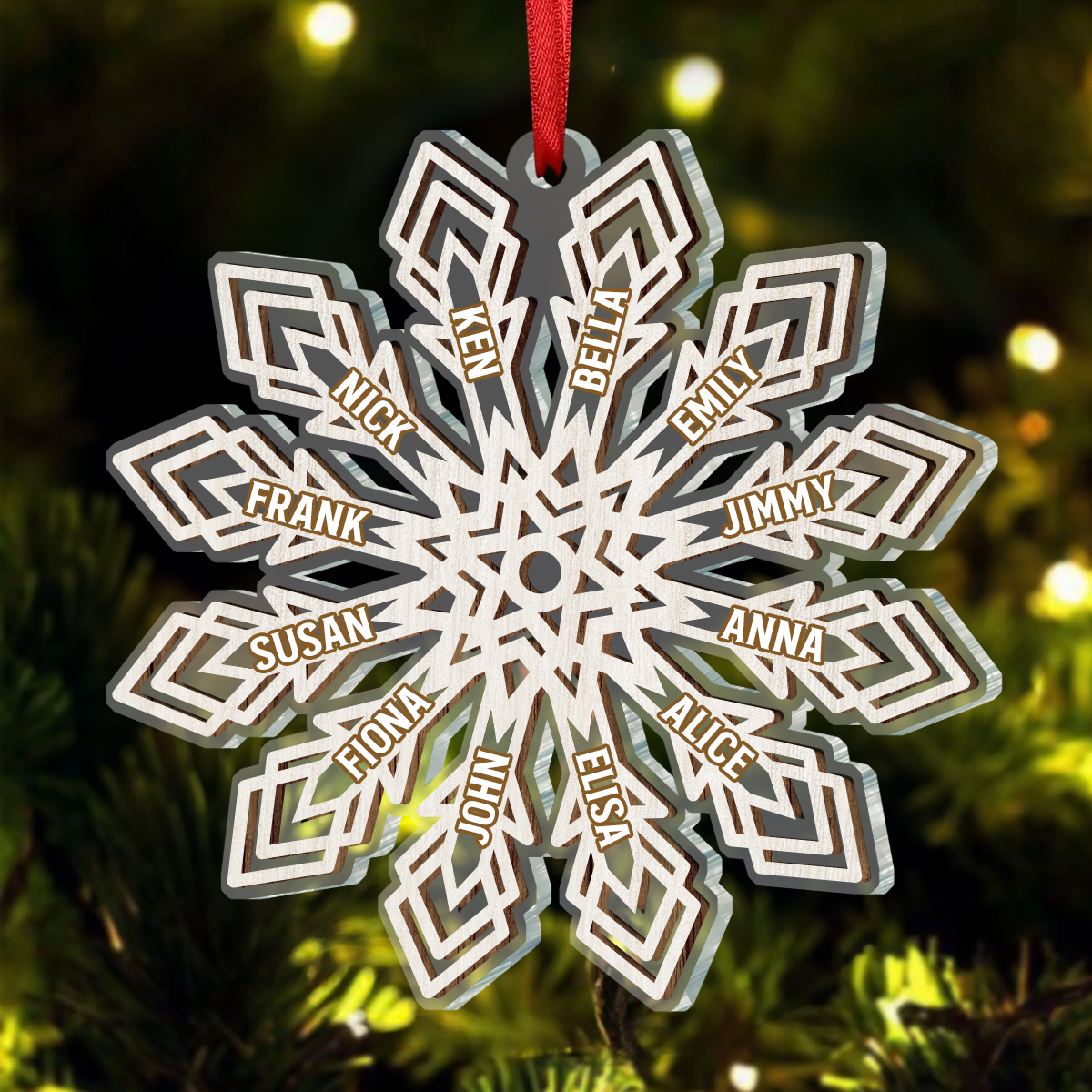 Snowflake Family Custom Names - Personalized Acrylic Ornament