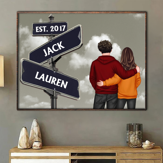 Back View Couple Street Signs Personalized Poster, Gift For Him, For Her, Husband, Wife