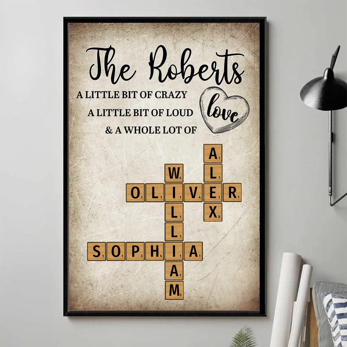 Family Whole Lot Of Love Heart Crossword Art Puzzle Create A Moment Treasured Forever Personalized Poster