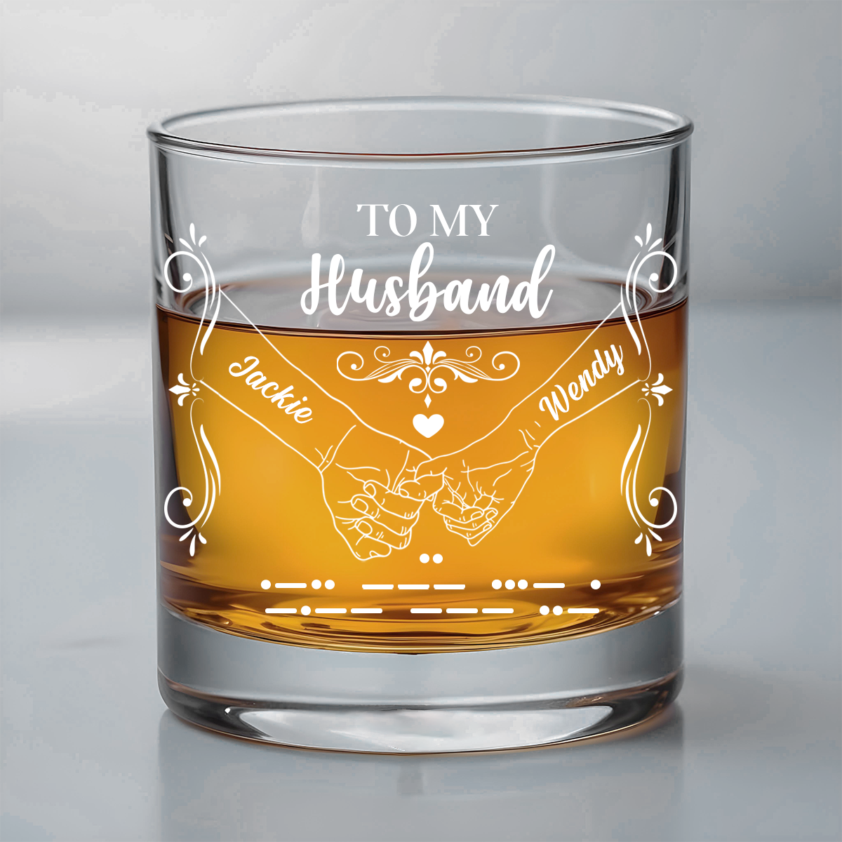 Morse Code I Love You Hands Holding - Personalized Whiskey Glass